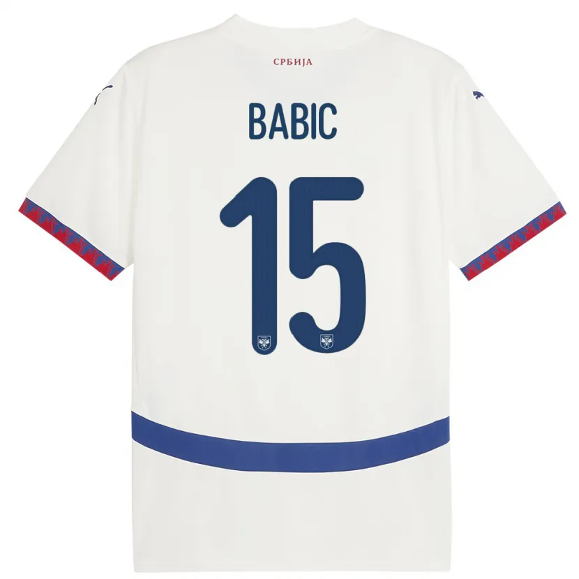Danxen Niño Camiseta Serbia Srdjan Babic #15 Blanco 2ª Equipación 24-26 La Camisa