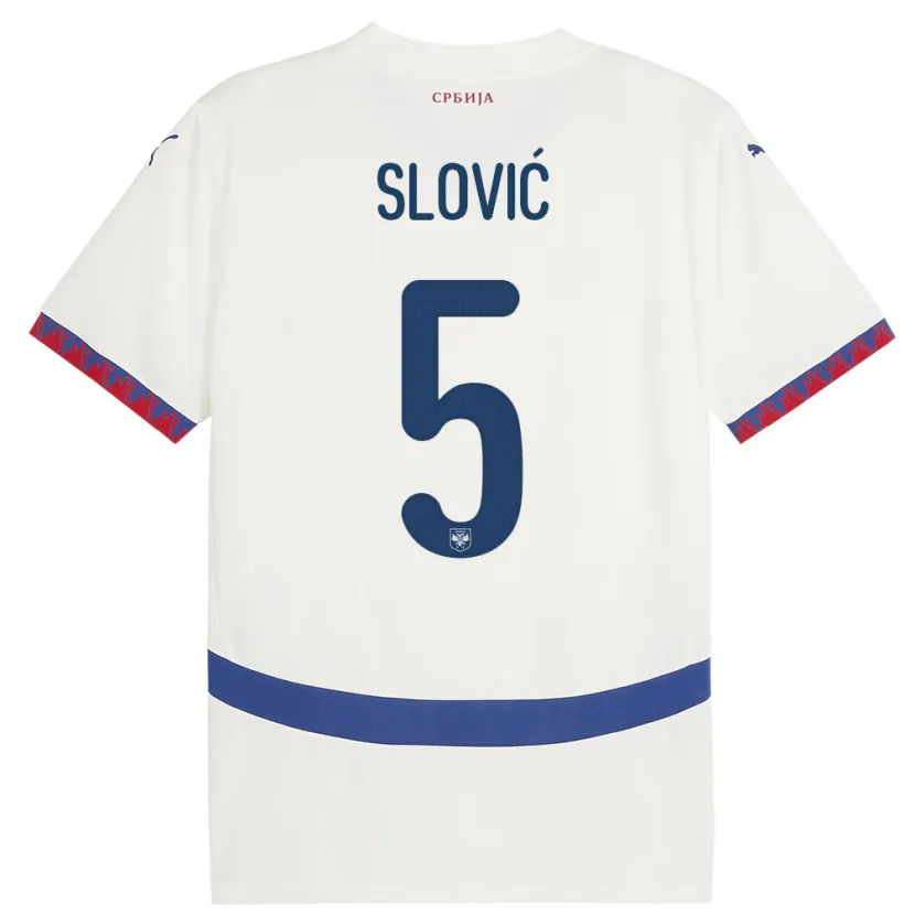Danxen Niño Camiseta Serbia Violeta Slovic #5 Blanco 2ª Equipación 24-26 La Camisa