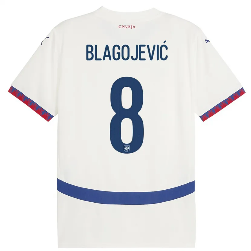 Danxen Niño Camiseta Serbia Dina Blagojevic #8 Blanco 2ª Equipación 24-26 La Camisa