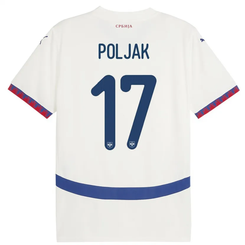 Danxen Niño Camiseta Serbia Allegra Poljak #17 Blanco 2ª Equipación 24-26 La Camisa