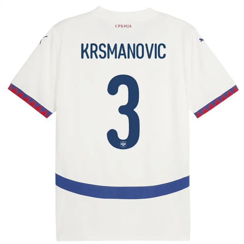Danxen Niño Camiseta Serbia Nemanja Krsmanovic #3 Blanco 2ª Equipación 24-26 La Camisa