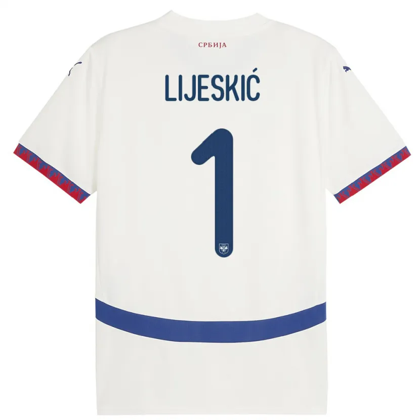Danxen Niño Camiseta Serbia Luka Lijeskic #1 Blanco 2ª Equipación 24-26 La Camisa