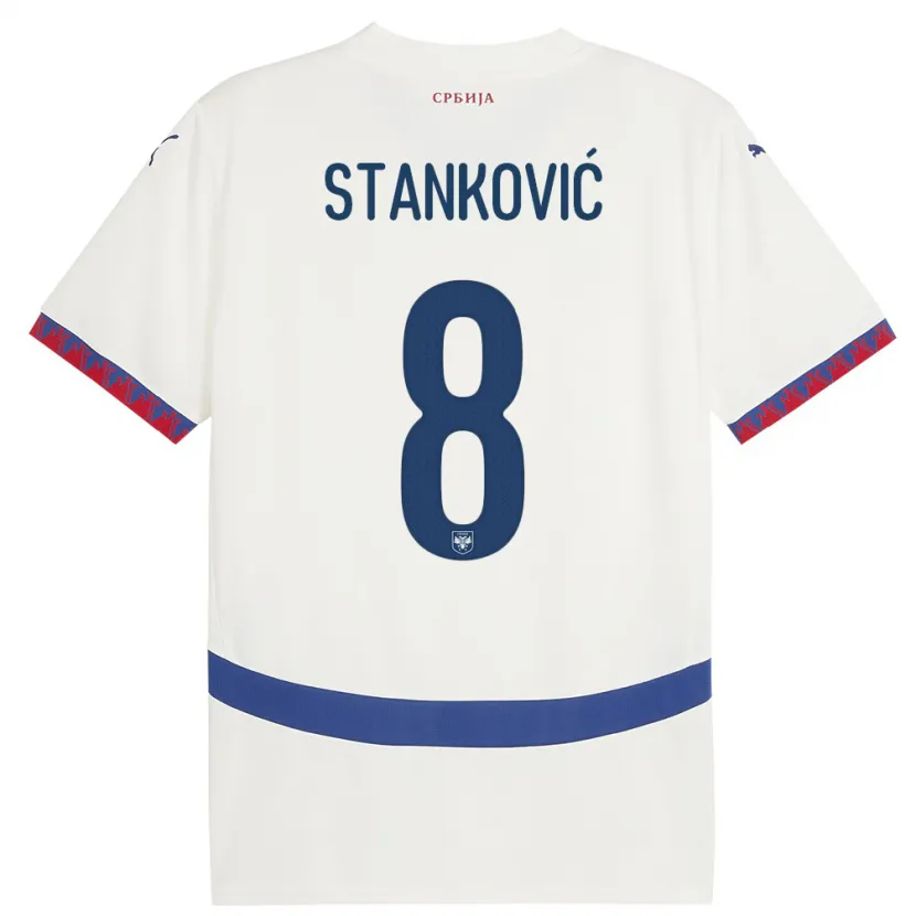 Danxen Niño Camiseta Serbia Aleksandar Stankovic #8 Blanco 2ª Equipación 24-26 La Camisa