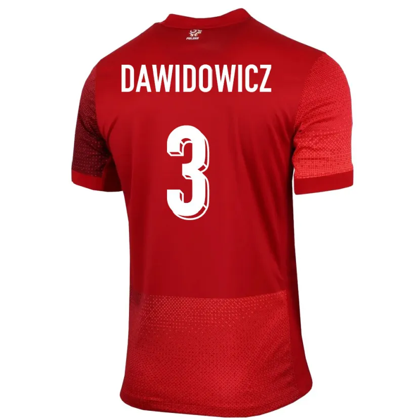Danxen Niño Camiseta Polonia Pawel Dawidowicz #3 Rojo 2ª Equipación 24-26 La Camisa