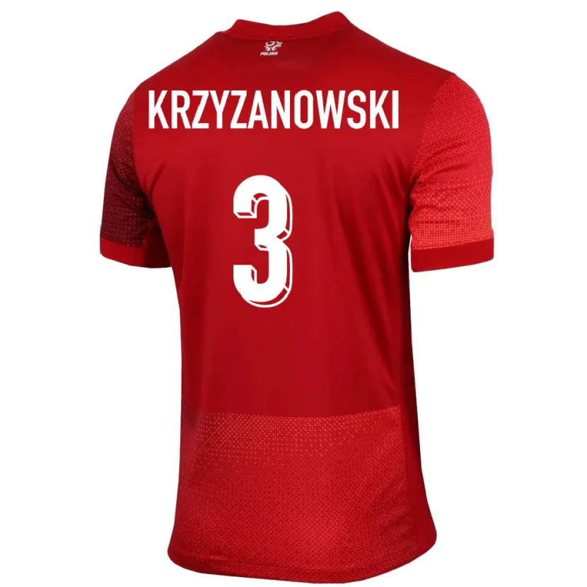 Danxen Niño Camiseta Polonia Jakub Krzyzanowski #3 Rojo 2ª Equipación 24-26 La Camisa