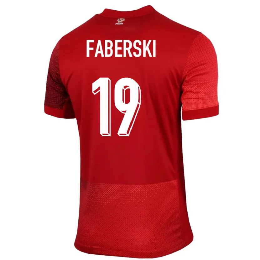 Danxen Niño Camiseta Polonia Jan Faberski #19 Rojo 2ª Equipación 24-26 La Camisa