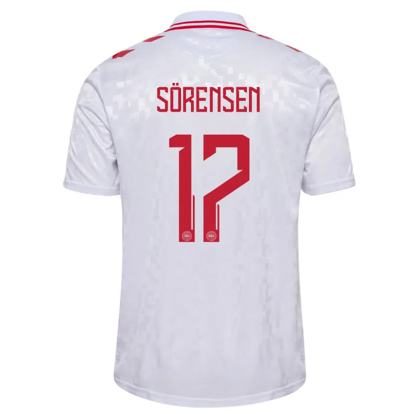 Danxen Niño Camiseta Dinamarca Oliver Sörensen #17 Blanco 2ª Equipación 24-26 La Camisa