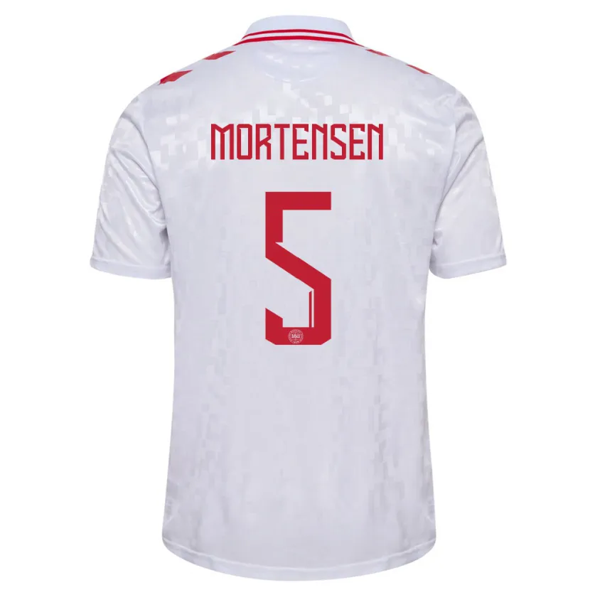 Danxen Niño Camiseta Dinamarca Gustav Mortensen #5 Blanco 2ª Equipación 24-26 La Camisa