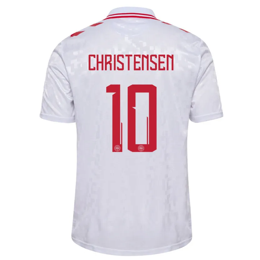 Danxen Niño Camiseta Dinamarca Gustav Christensen #10 Blanco 2ª Equipación 24-26 La Camisa