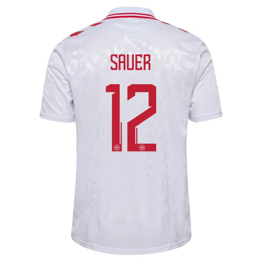 Danxen Niño Camiseta Dinamarca Mathias Sauer #12 Blanco 2ª Equipación 24-26 La Camisa