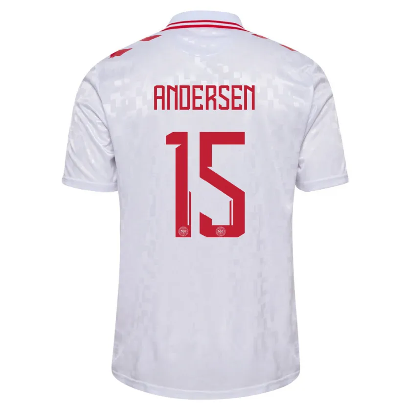 Danxen Niño Camiseta Dinamarca Jacob Andersen #15 Blanco 2ª Equipación 24-26 La Camisa