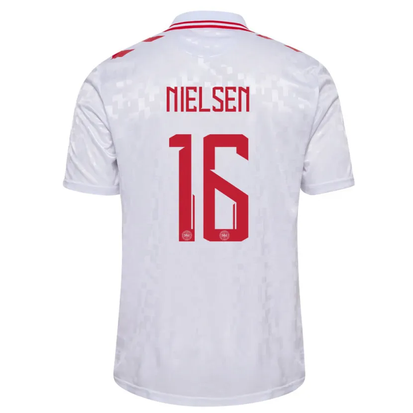 Danxen Niño Camiseta Dinamarca Magnus Nielsen #16 Blanco 2ª Equipación 24-26 La Camisa