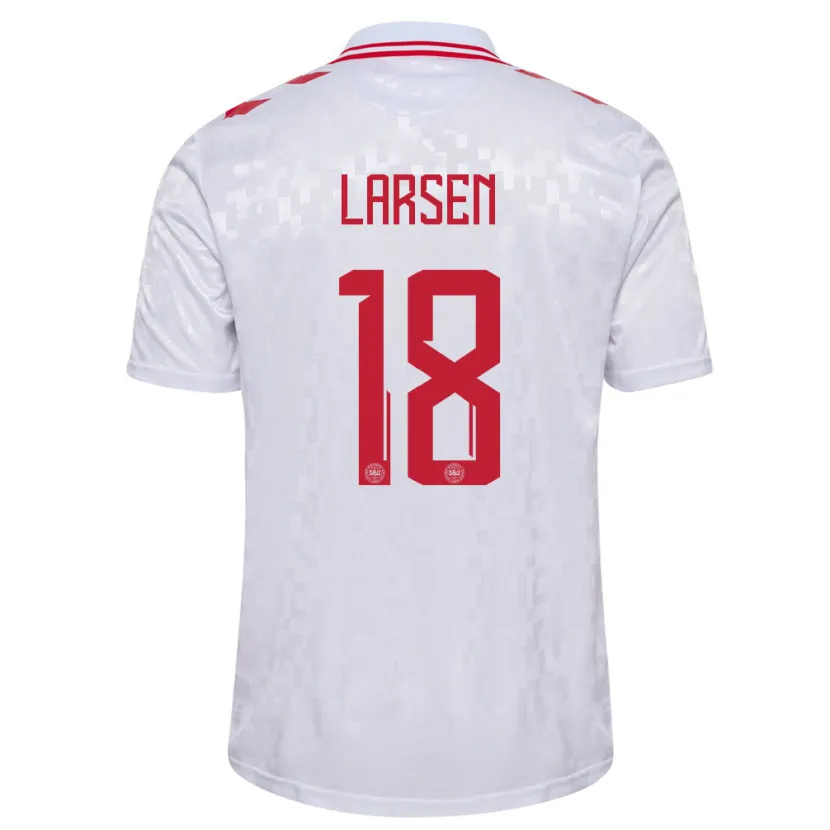 Danxen Niño Camiseta Dinamarca Lukas Larsen #18 Blanco 2ª Equipación 24-26 La Camisa