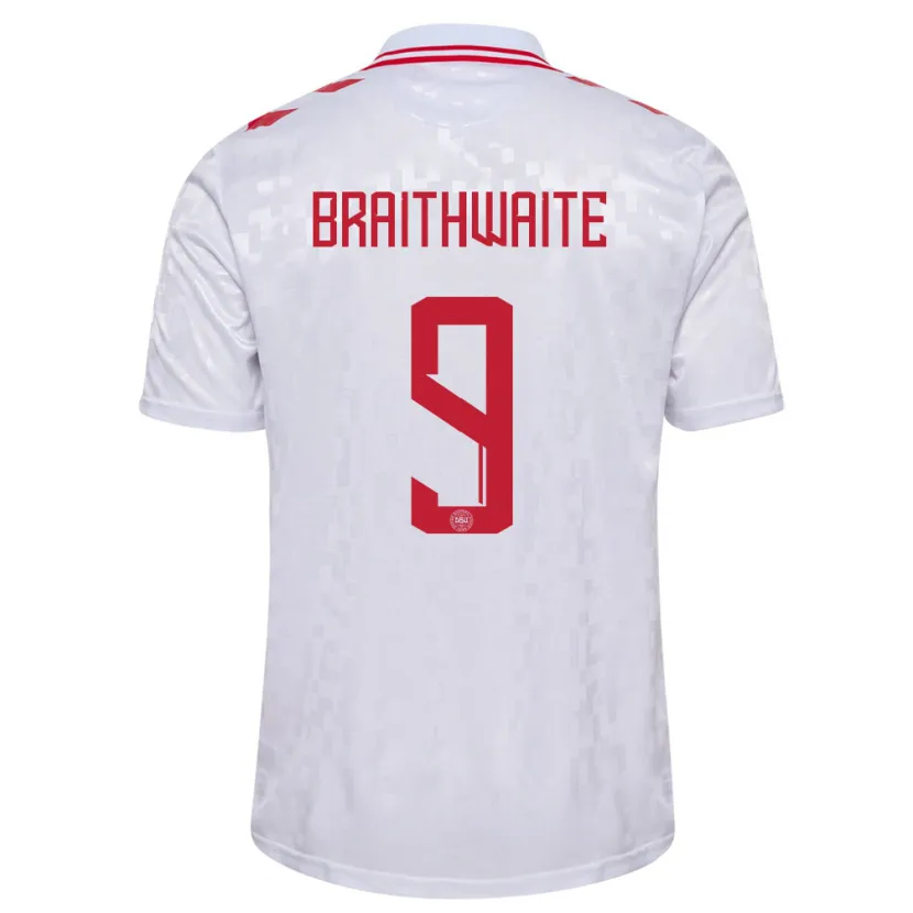 Danxen Niño Camiseta Dinamarca Martin Braithwaite #9 Blanco 2ª Equipación 24-26 La Camisa