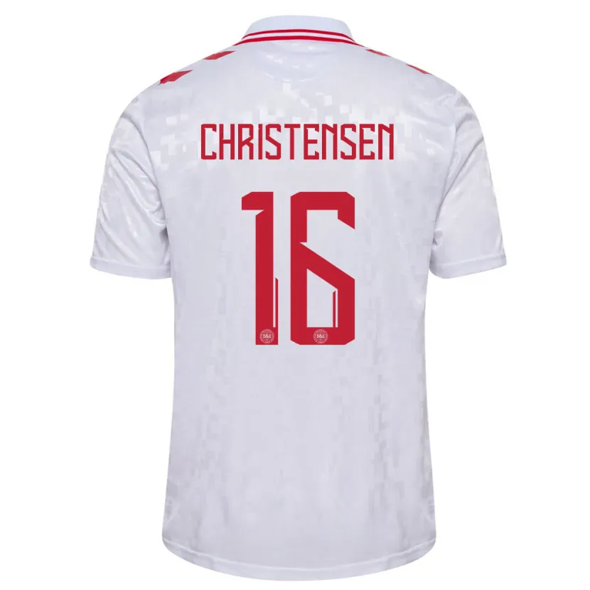 Danxen Niño Camiseta Dinamarca Oliver Christensen #16 Blanco 2ª Equipación 24-26 La Camisa