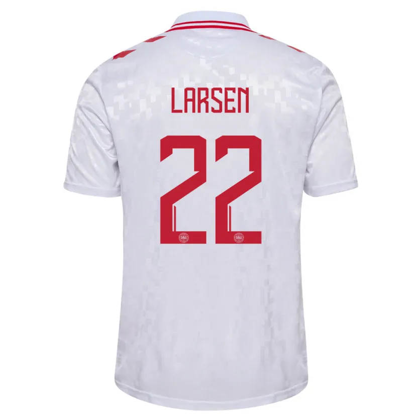 Danxen Niño Camiseta Dinamarca Kathrine Larsen #22 Blanco 2ª Equipación 24-26 La Camisa