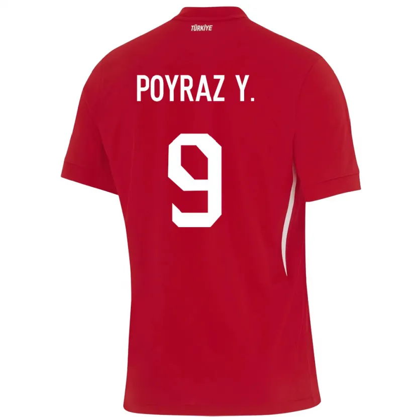 Danxen Niño Camiseta Turquía Poyraz Yıldırım #9 Rojo 2ª Equipación 24-26 La Camisa