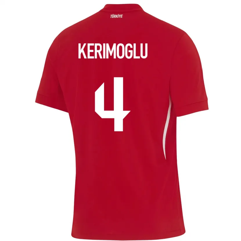 Danxen Niño Camiseta Turquía Zeynap Kerimoğlu #4 Rojo 2ª Equipación 24-26 La Camisa