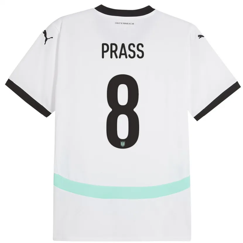 Danxen Niño Camiseta Austria Alexander Prass #8 Blanco 2ª Equipación 24-26 La Camisa