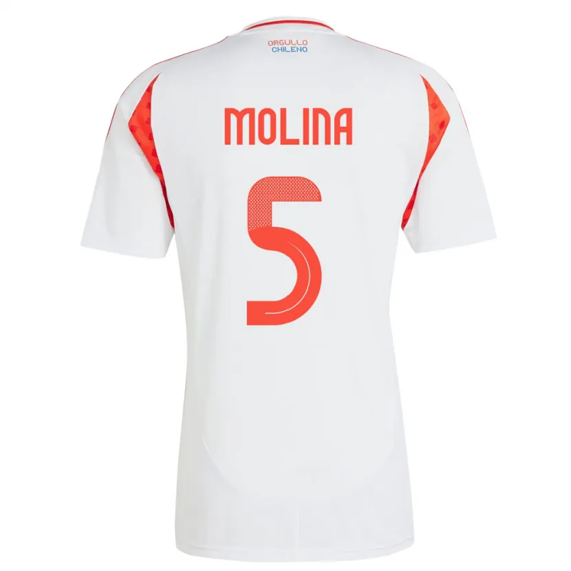 Danxen Niño Camiseta Chile Benjamín Molina #5 Blanco 2ª Equipación 24-26 La Camisa
