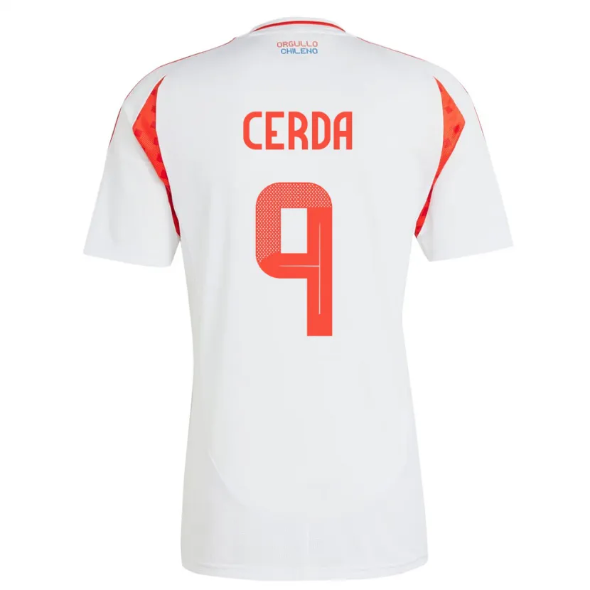 Danxen Niño Camiseta Chile Axel Cerda #9 Blanco 2ª Equipación 24-26 La Camisa