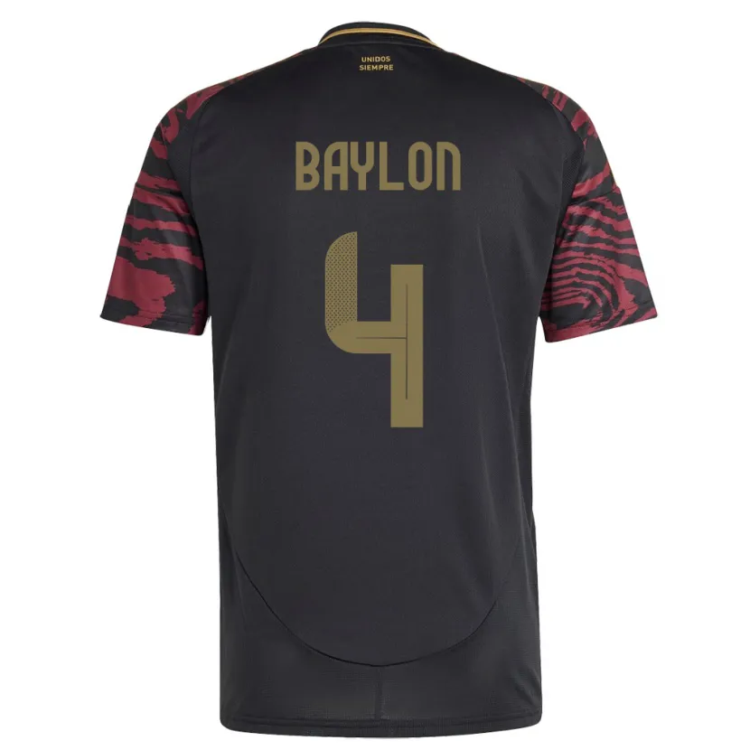 Danxen Niño Camiseta Perú Luis Baylón #4 Negro 2ª Equipación 24-26 La Camisa