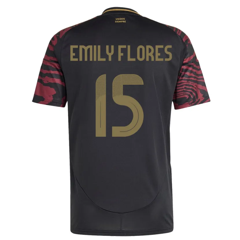 Danxen Niño Camiseta Perú Emily Flores #15 Negro 2ª Equipación 24-26 La Camisa
