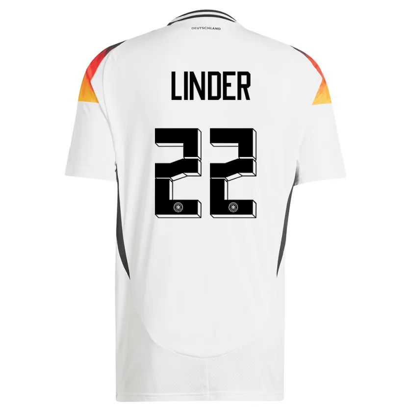 Danxen Hombre Camiseta Alemania Sarai Linder #22 Blanco 1ª Equipación 24-26 La Camisa