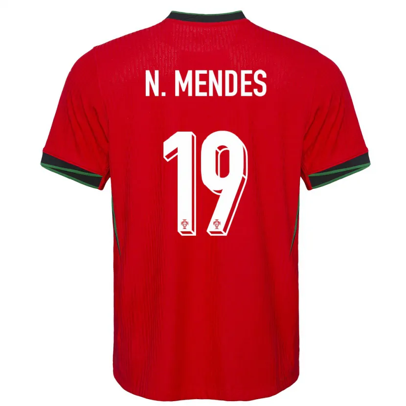 Danxen Hombre Camiseta Portugal Nuno Mendes #19 Rojo 1ª Equipación 24-26 La Camisa