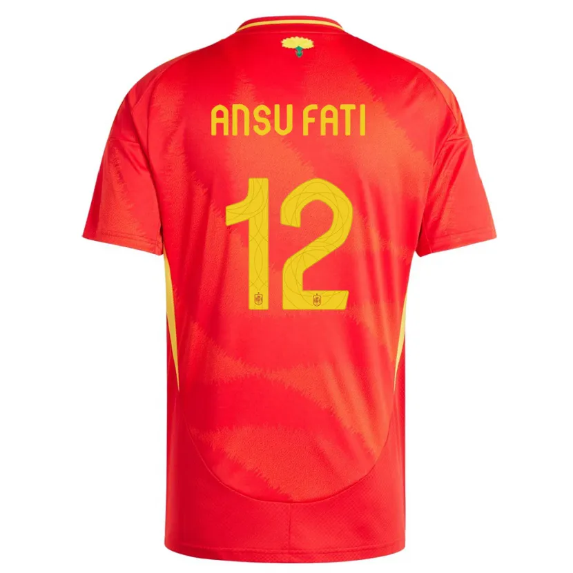 Danxen Hombre Camiseta España Ansu Fati #12 Rojo 1ª Equipación 24-26 La Camisa