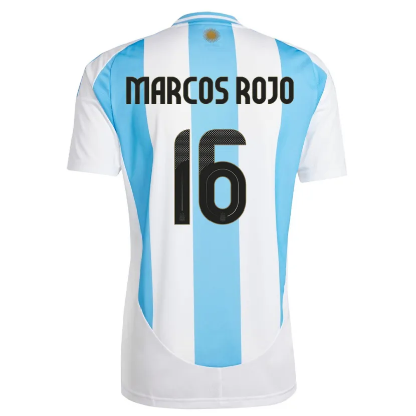 Danxen Hombre Camiseta Argentina Marcos Rojo #16 Blanco Azul 1ª Equipación 24-26 La Camisa