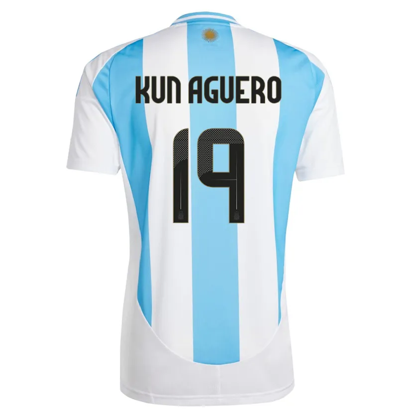Danxen Hombre Camiseta Argentina Sergio Aguero #19 Blanco Azul 1ª Equipación 24-26 La Camisa