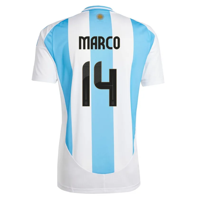 Danxen Hombre Camiseta Argentina Francisco Marco #14 Blanco Azul 1ª Equipación 24-26 La Camisa