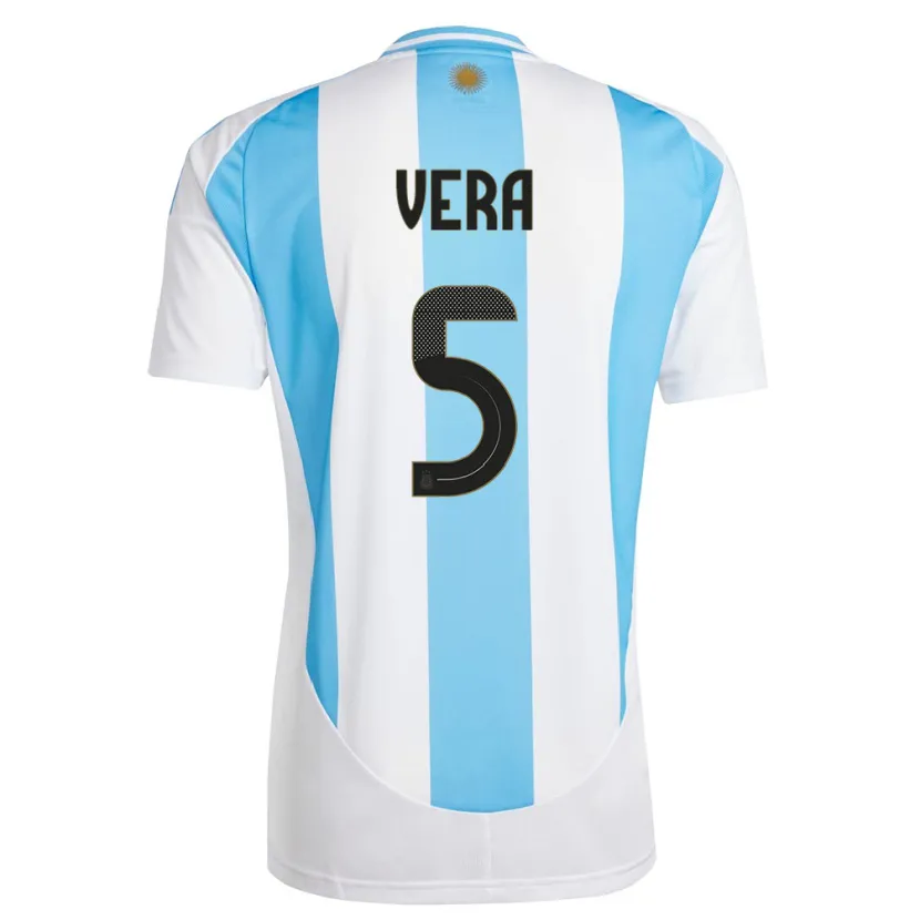 Danxen Hombre Camiseta Argentina Fausto Vera #5 Blanco Azul 1ª Equipación 24-26 La Camisa