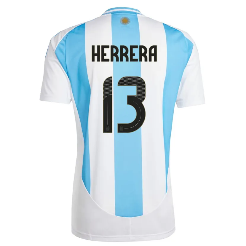 Danxen Hombre Camiseta Argentina Marcelo Herrera #13 Blanco Azul 1ª Equipación 24-26 La Camisa