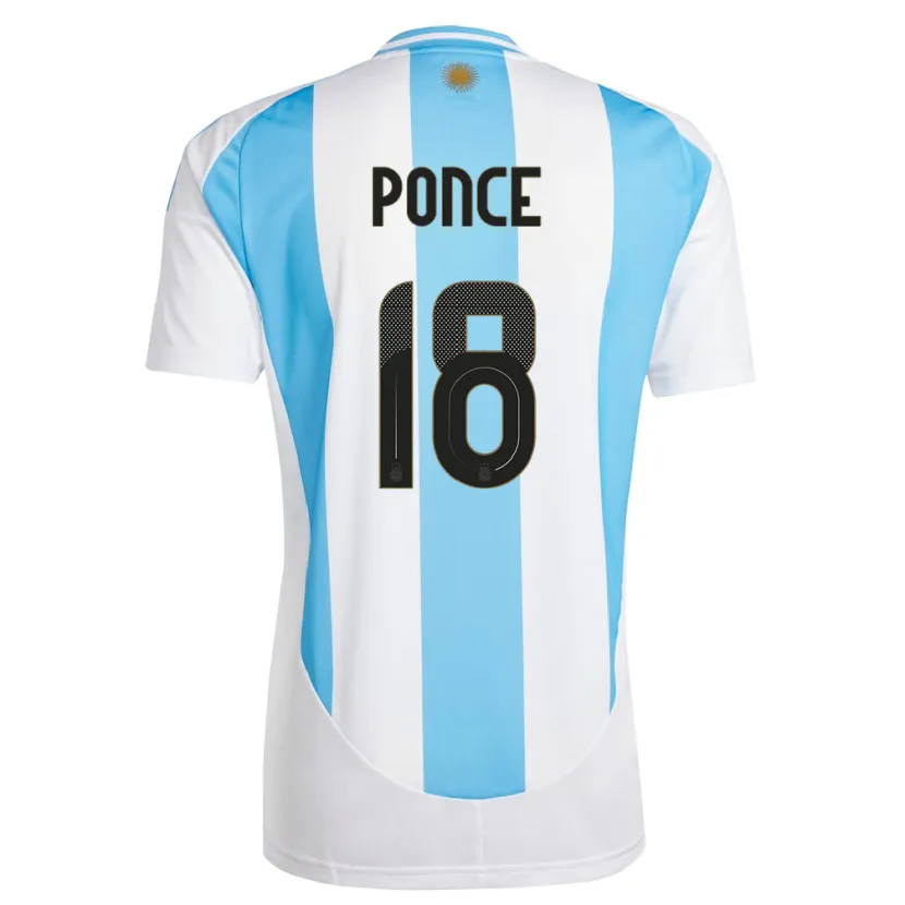 Danxen Hombre Camiseta Argentina Ezequiel Ponce #18 Blanco Azul 1ª Equipación 24-26 La Camisa