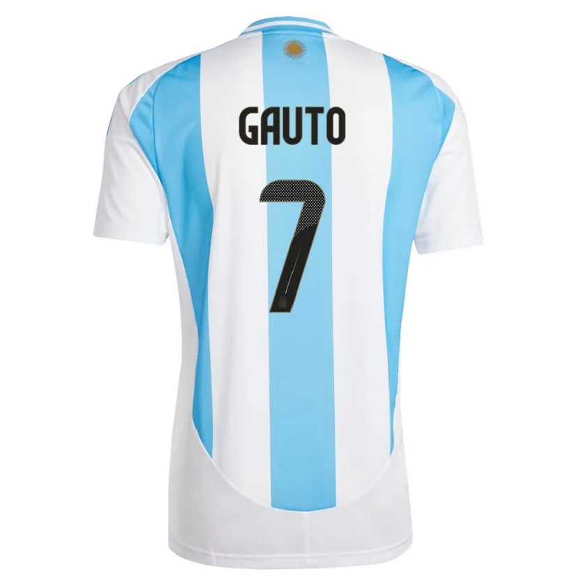 Danxen Hombre Camiseta Argentina Juan Gauto #7 Blanco Azul 1ª Equipación 24-26 La Camisa