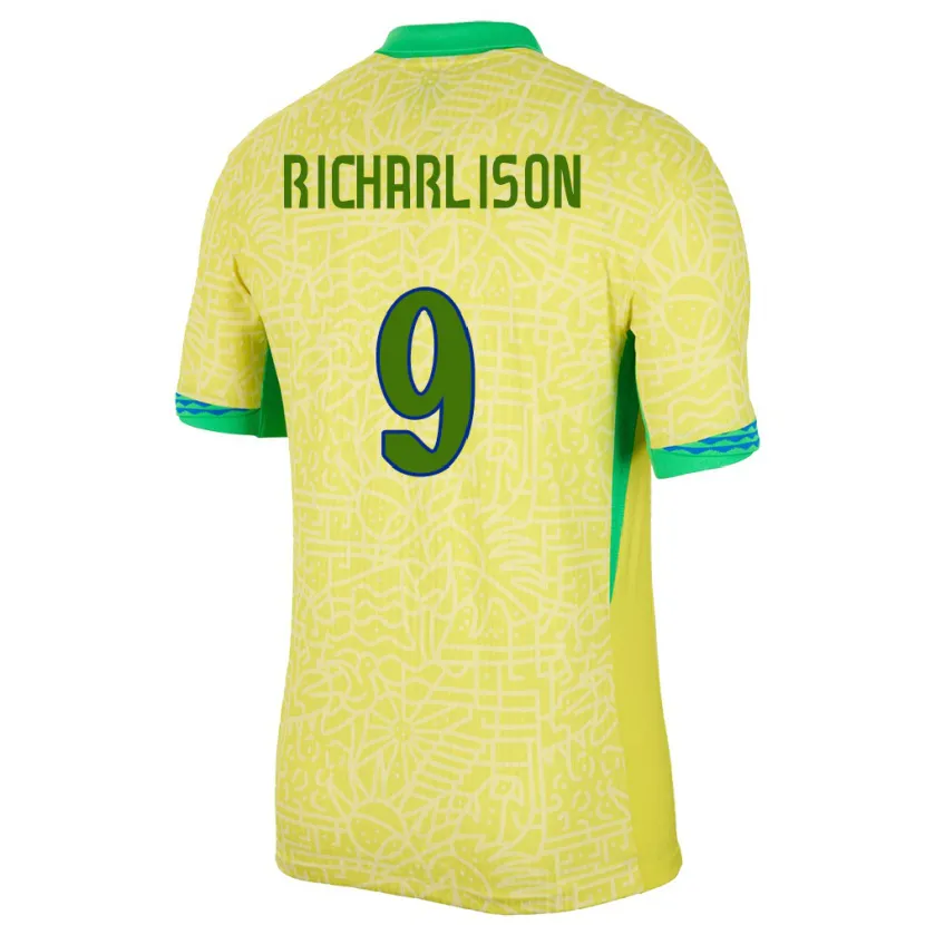 Danxen Hombre Camiseta Brasil Richarlison #9 Amarillo 1ª Equipación 24-26 La Camisa