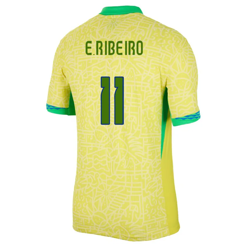 Danxen Hombre Camiseta Brasil Everton Ribeiro #11 Amarillo 1ª Equipación 24-26 La Camisa