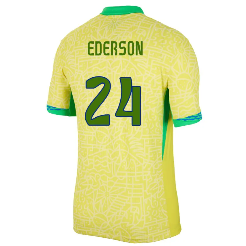 Danxen Hombre Camiseta Brasil Ederson #24 Amarillo 1ª Equipación 24-26 La Camisa