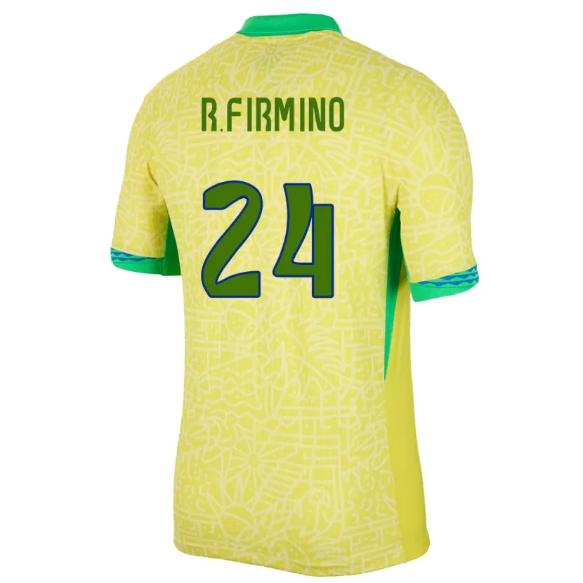 Danxen Hombre Camiseta Brasil Roberto Firmino #24 Amarillo 1ª Equipación 24-26 La Camisa