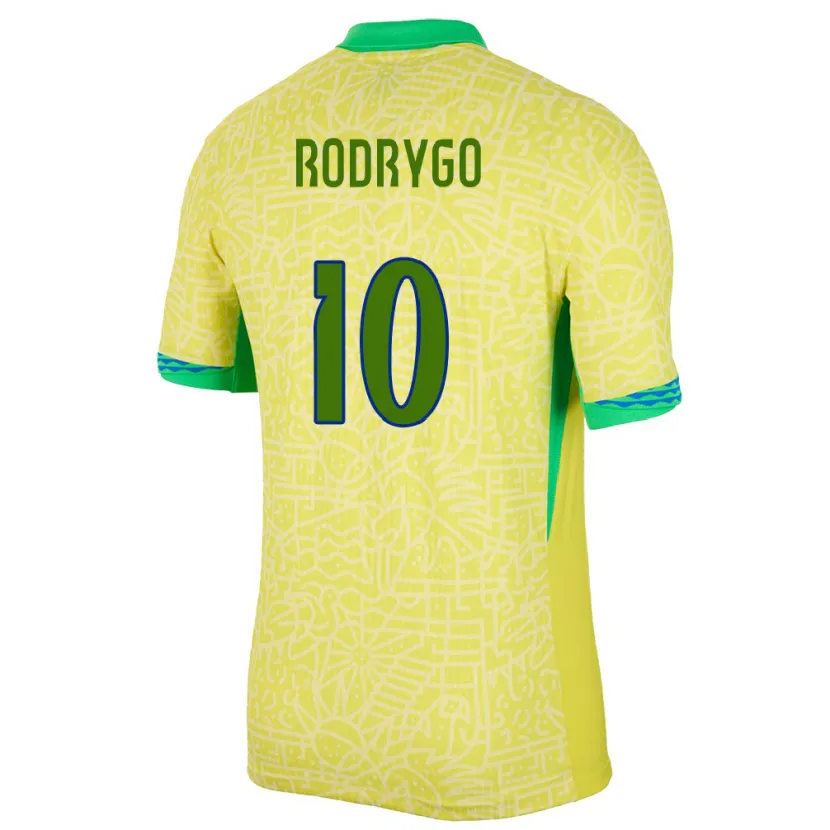 Danxen Hombre Camiseta Brasil Rodrygo #10 Amarillo 1ª Equipación 24-26 La Camisa