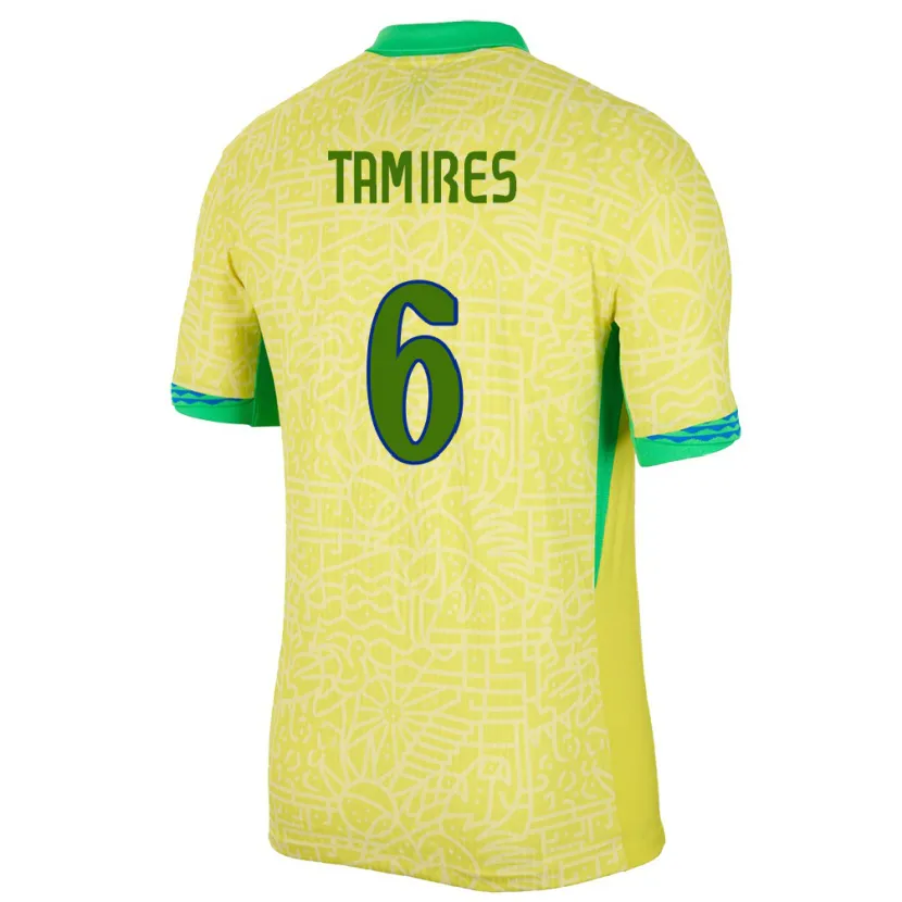 Danxen Hombre Camiseta Brasil Tamires #6 Amarillo 1ª Equipación 24-26 La Camisa