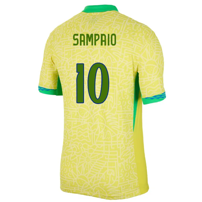 Danxen Hombre Camiseta Brasil Duda Sampaio #10 Amarillo 1ª Equipación 24-26 La Camisa
