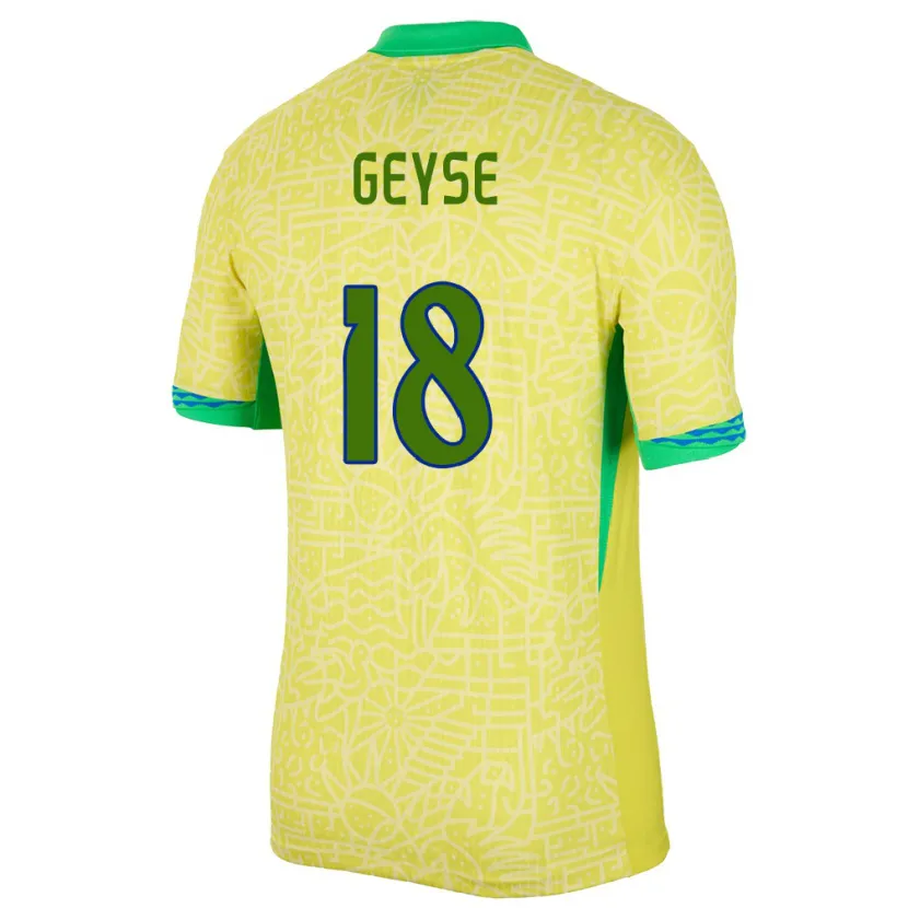 Danxen Hombre Camiseta Brasil Geyse #18 Amarillo 1ª Equipación 24-26 La Camisa