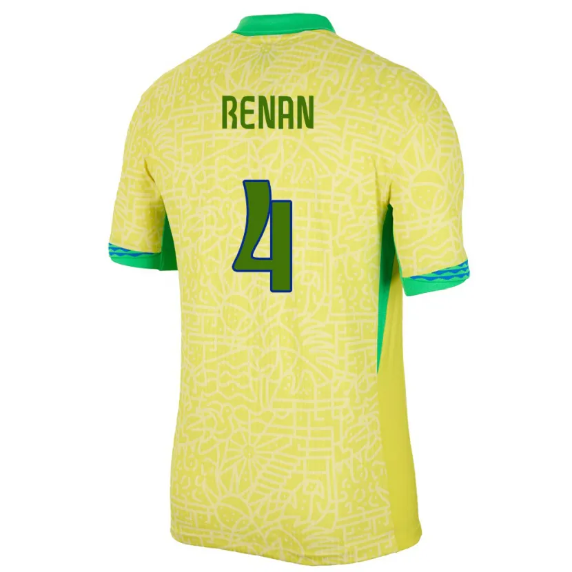 Danxen Hombre Camiseta Brasil Robert Renan #4 Amarillo 1ª Equipación 24-26 La Camisa