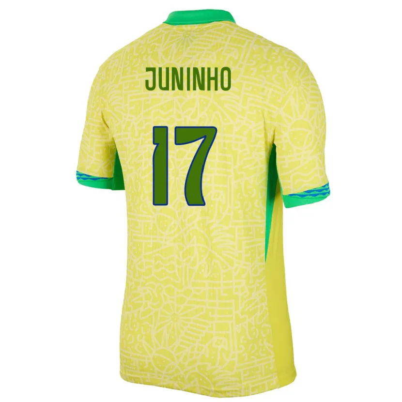 Danxen Hombre Camiseta Brasil Juninho #17 Amarillo 1ª Equipación 24-26 La Camisa