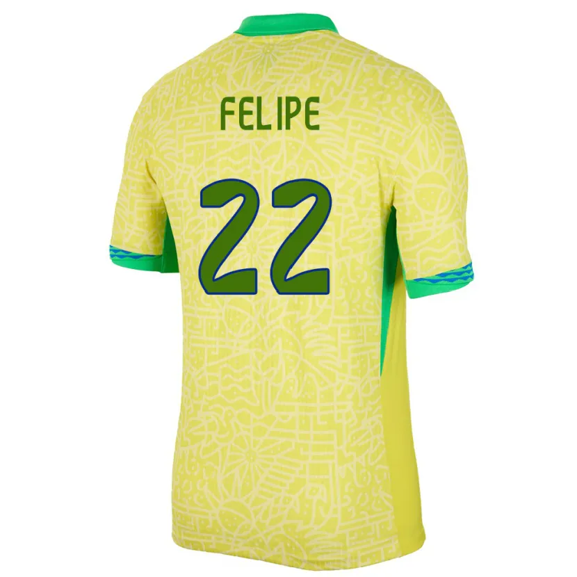 Danxen Hombre Camiseta Brasil Cayo Felipe #22 Amarillo 1ª Equipación 24-26 La Camisa