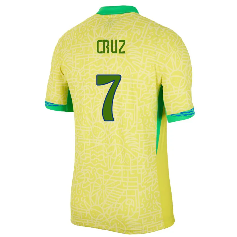 Danxen Hombre Camiseta Brasil Joao Cruz #7 Amarillo 1ª Equipación 24-26 La Camisa