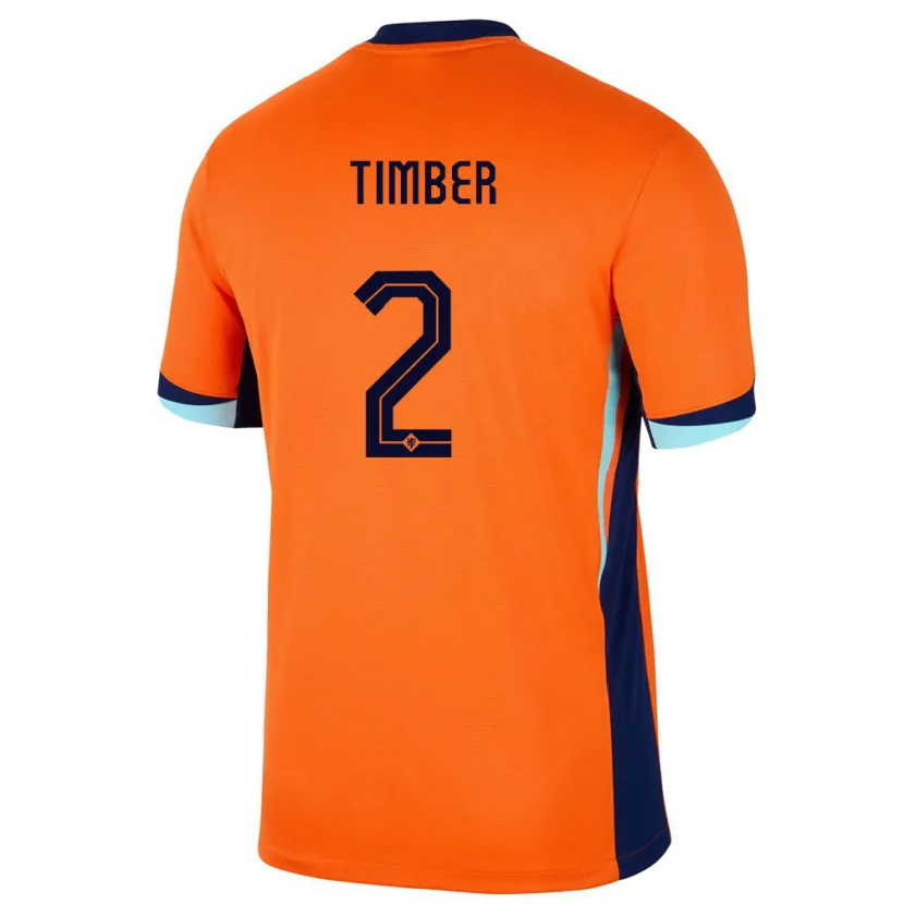 Danxen Hombre Camiseta Países Bajos Jurrien Timber #2 Naranja 1ª Equipación 24-26 La Camisa